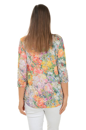 Sunset Blossoms Crinkle Pleated Front Top
