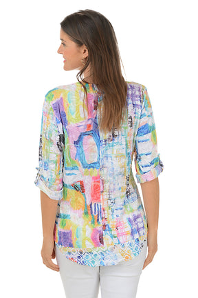 Scenic Pastels V-Neck Crinkle Top