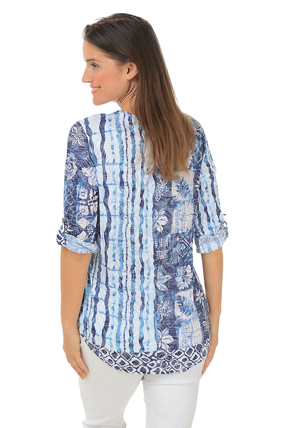 Shibori Leaves V-Neck Crinkle Top