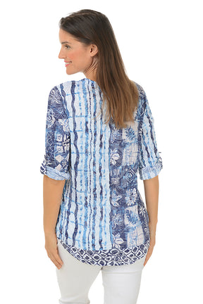 Shibori Leaves V-Neck Crinkle Top