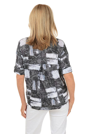Square Silhouettes Crinkle Button-Front Shirt
