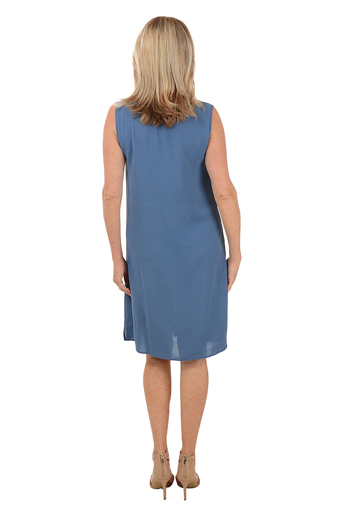 V-Neck Center Pleated Sleeveless Dress