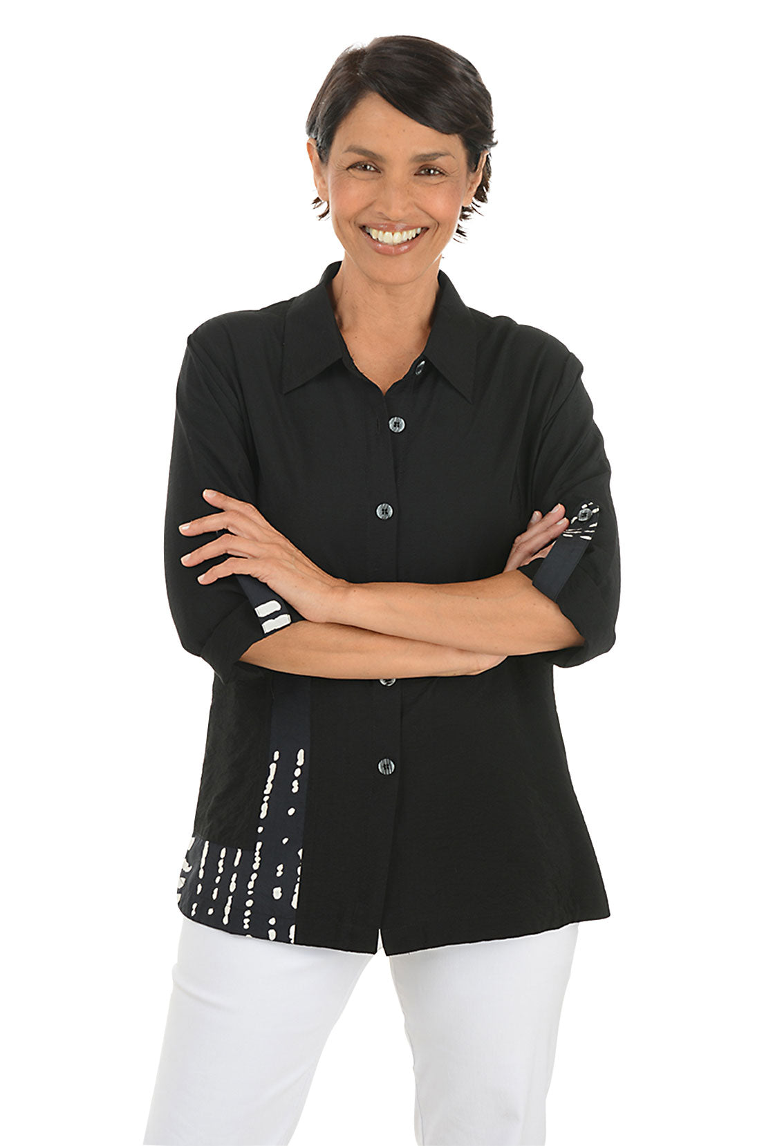 Black Striped Buttons High-Low Shirt