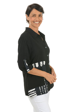 Black Striped Buttons High-Low Shirt