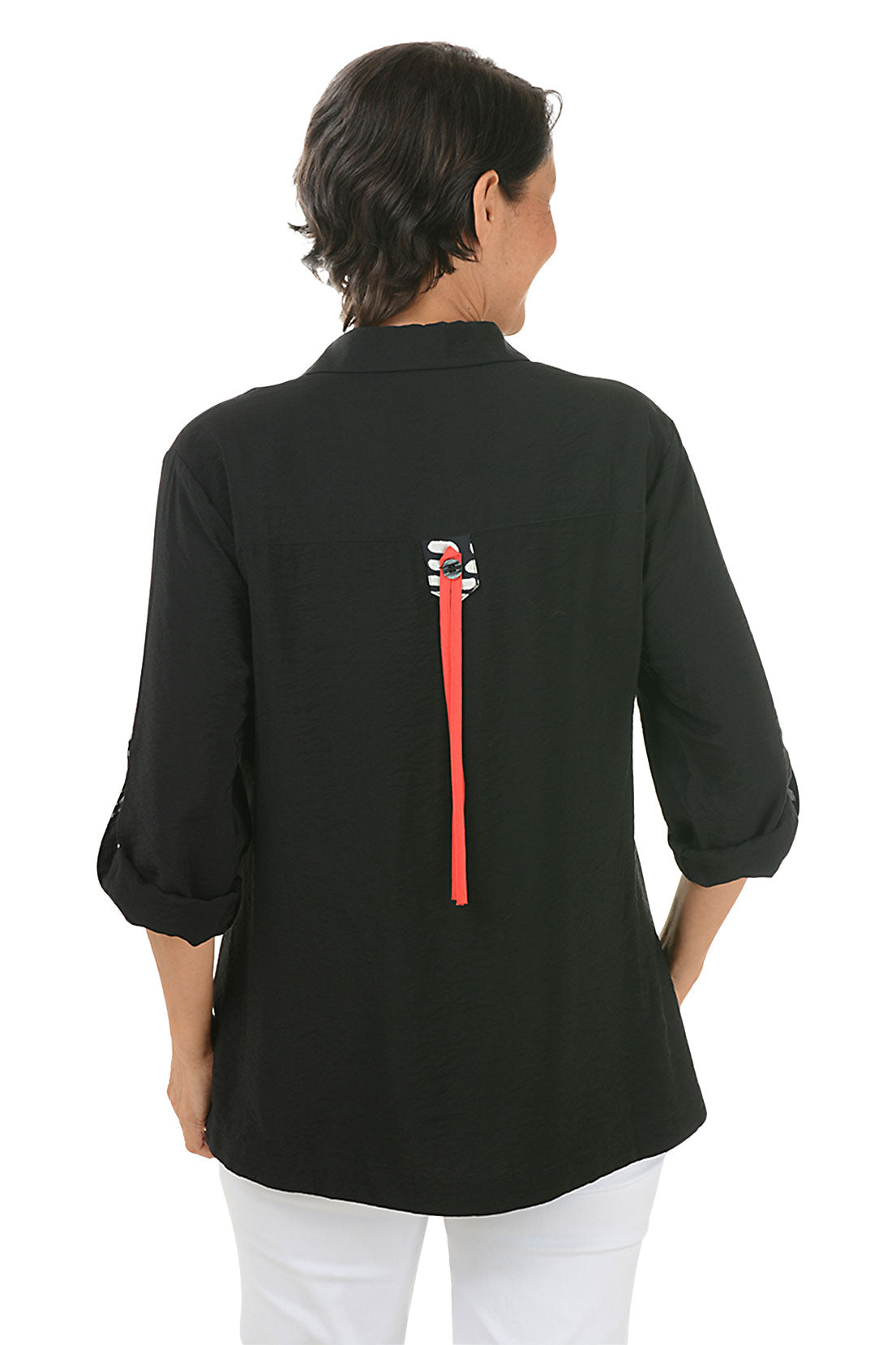 Black Striped Buttons High-Low Shirt