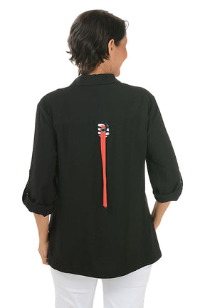 Black Striped Buttons High-Low Shirt
