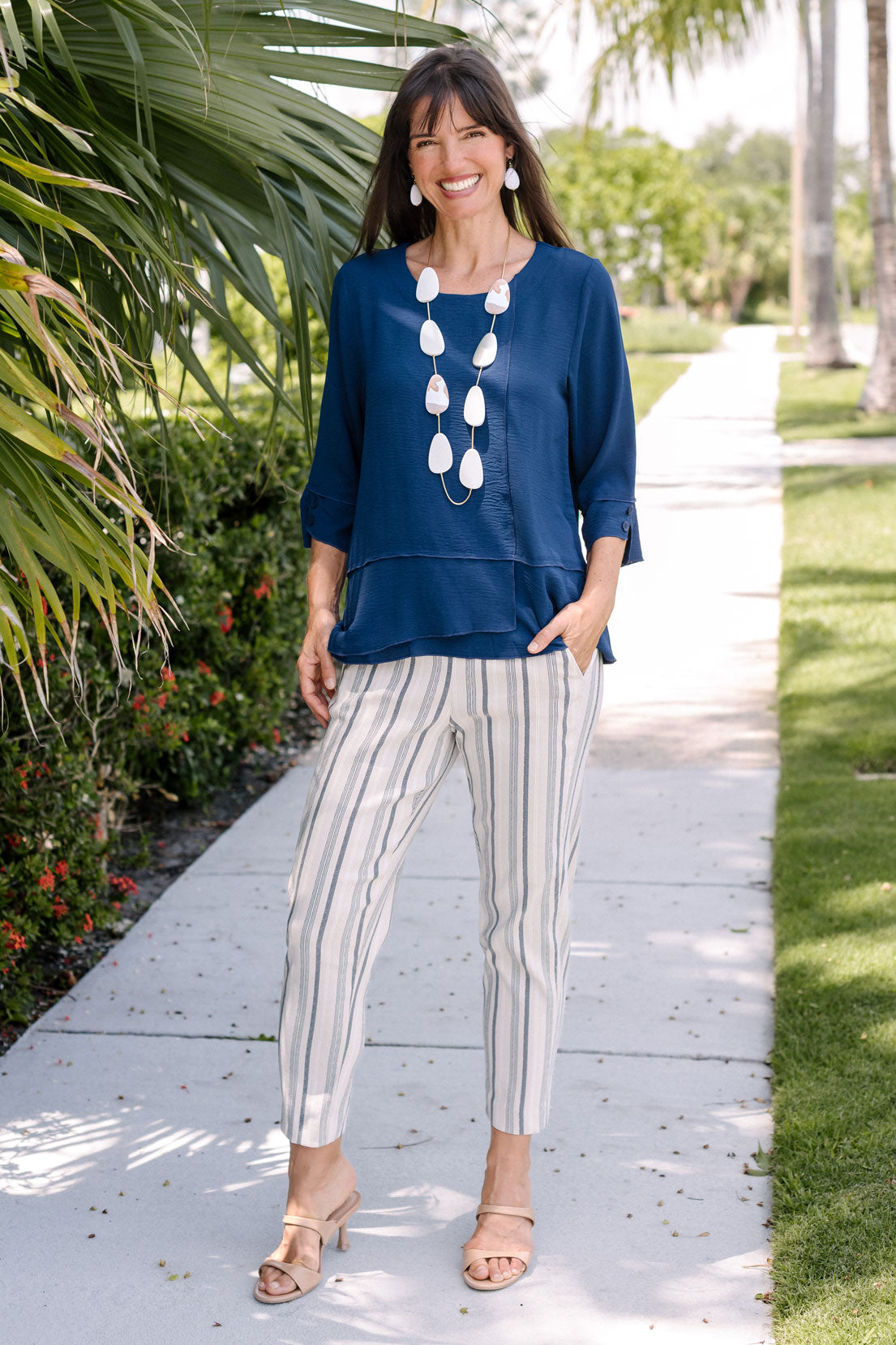 Tan Stripe Textured Ankle Pant
