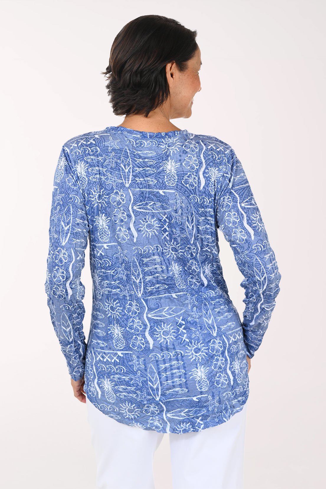 Island Tropics Crinkle V-Neck Top