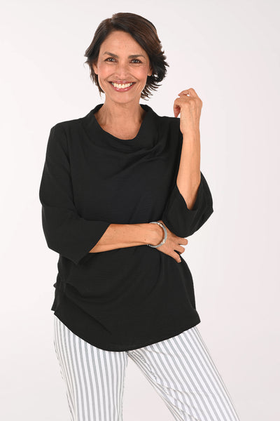arts&science Tuck Blouse リネン麻　黒 Ruched Drape Airflow Blouse | Shana Apparel