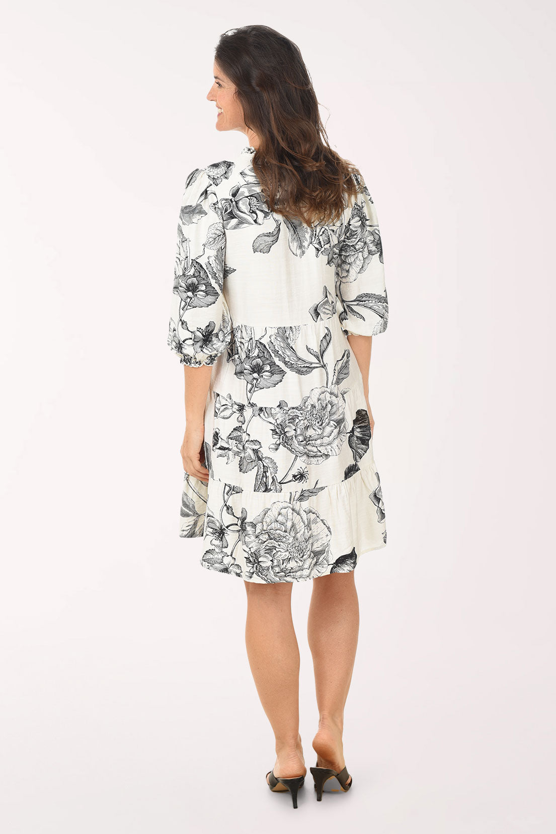 Ivory Floral Button-Front Tiered Dress | Mlle Gabrielle