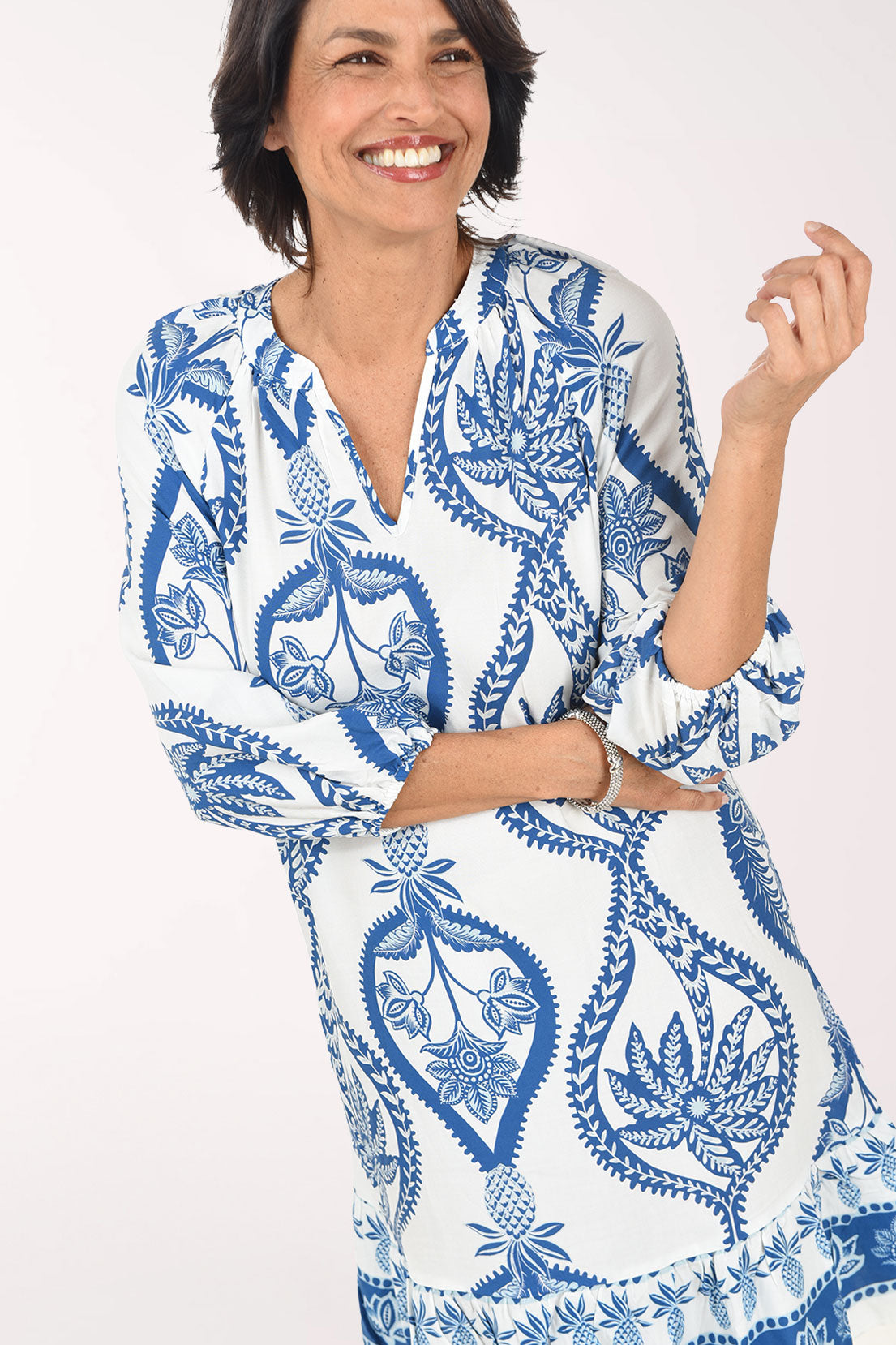 Pineapple Border Ruffled Hem Dress