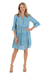 Golden Leaf Tiered Chambray Dress