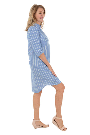 Pinstripe 3/4 Sleeve Collared Dress