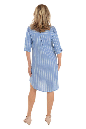 Pinstripe 3/4 Sleeve Collared Dress