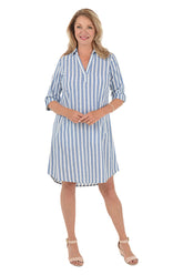 Silver Striped 3/4 Sleeve Collared Dress