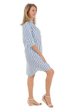 Silver Striped 3/4 Sleeve Collared Dress