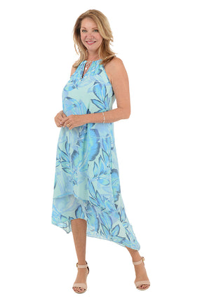 Aqua Leaves Necklace Sleeveless Dress