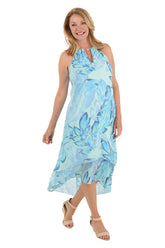 Aqua Leaves Necklace Sleeveless Dress