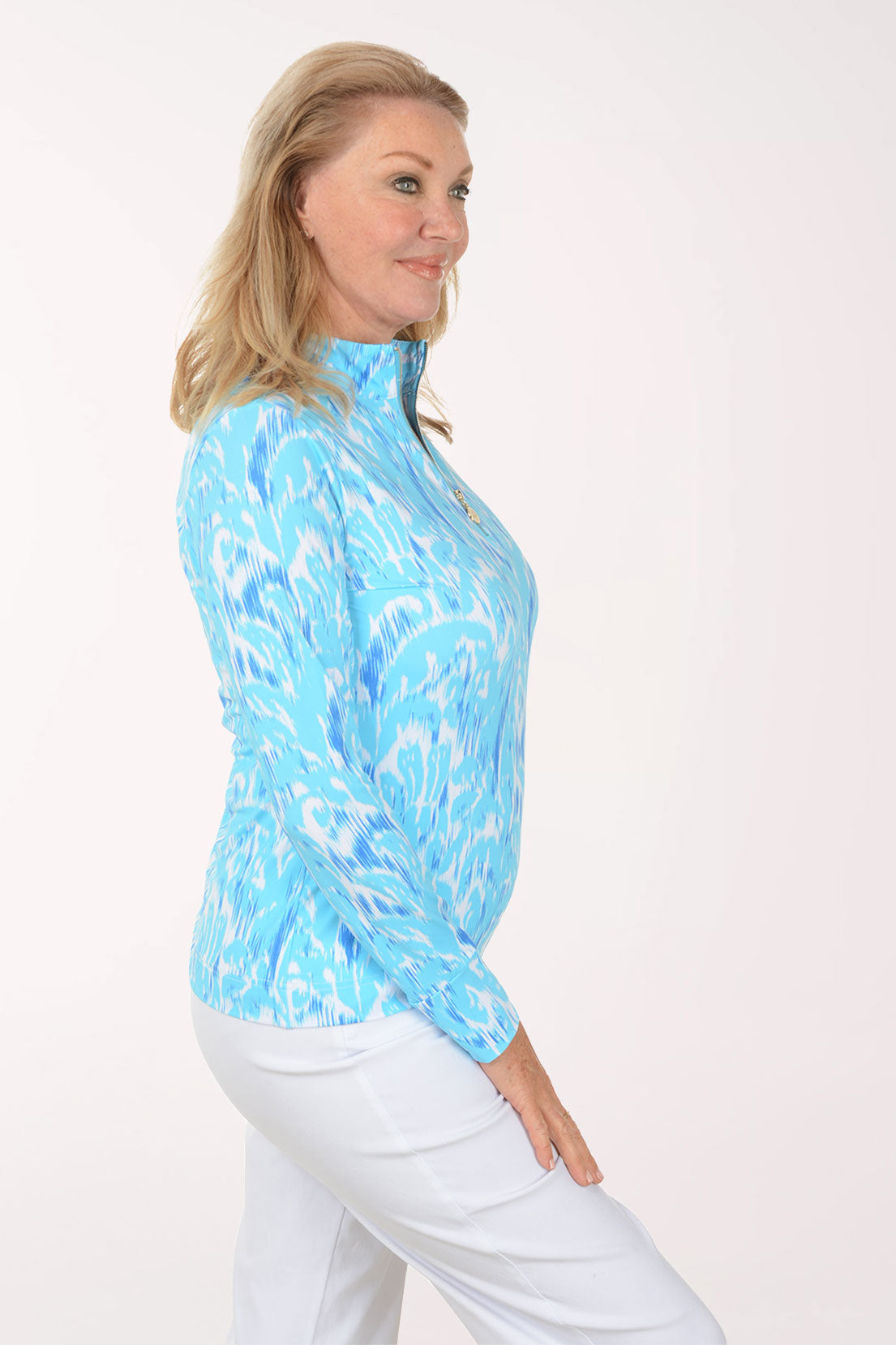 Dream Blue Ikat UPF50 Quarter Zip Top