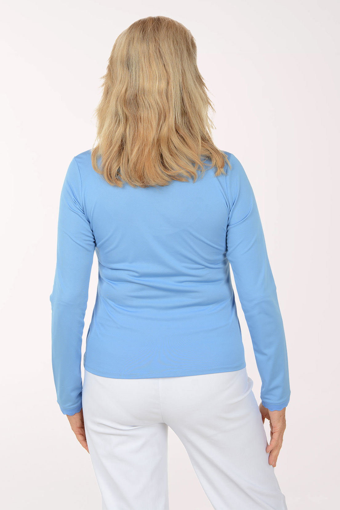Solid Pique UPF50 Scalloped Polo Top | Stella Parker