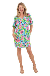 Waterlily Waves Puff Sleeve Cotton Dress