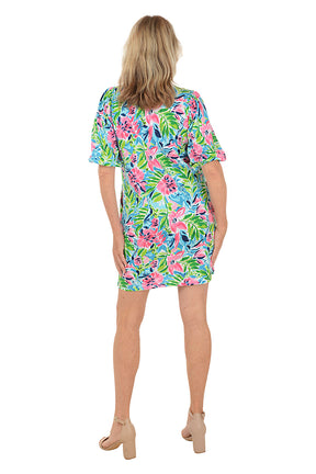 Waterlily Waves Puff Sleeve Cotton Dress