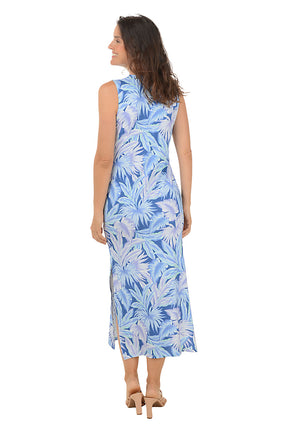 Fan Palm Blues UPF50 Sleeveless Maxi Dress