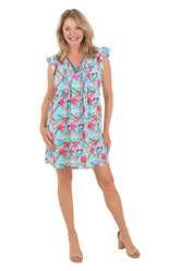 Magical Hibiscus Fringed Neck Pleated Dress