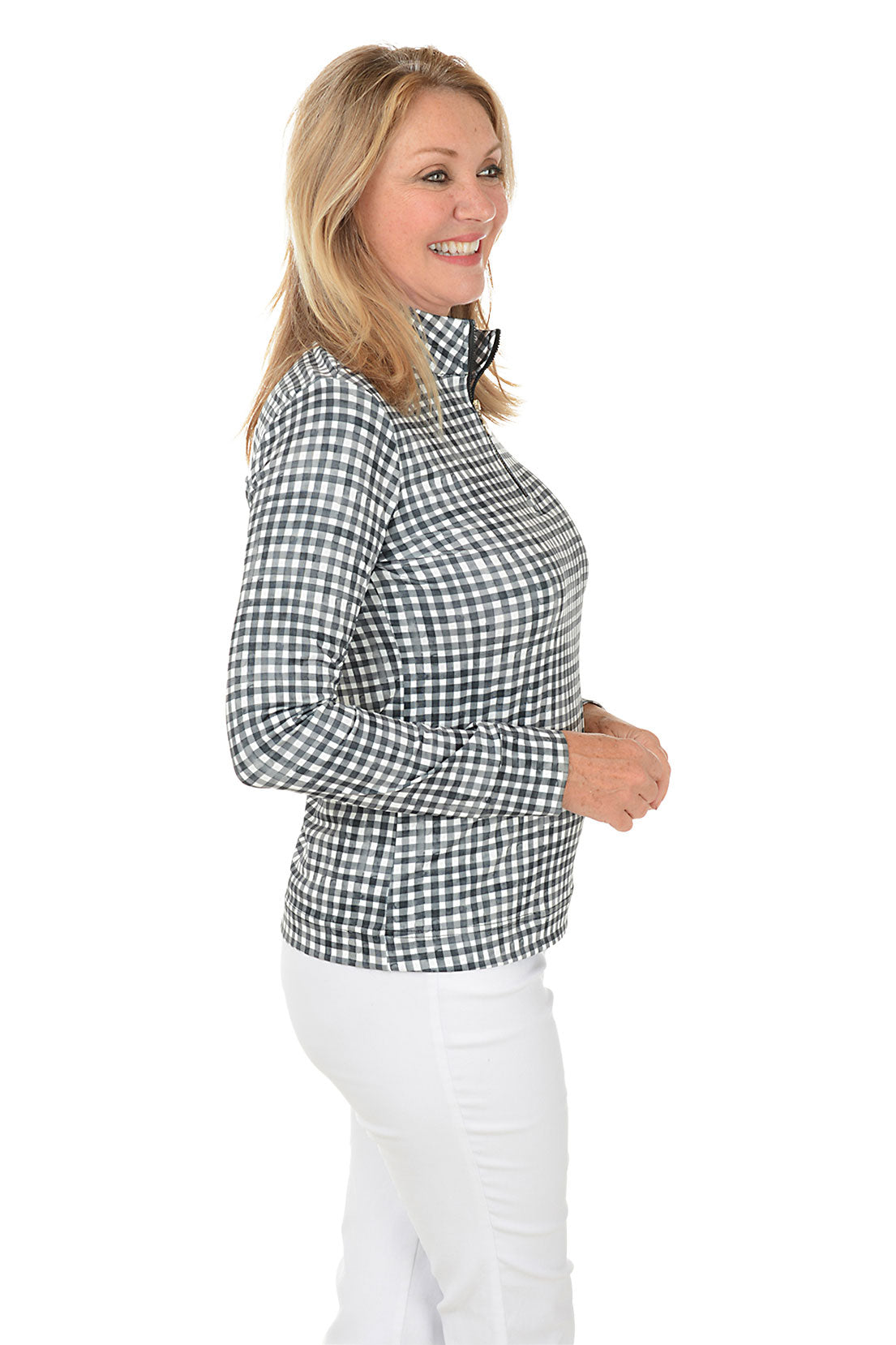 Painted Gingham Mock Neck Top
