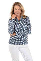 Navy Gingham UPF50 Mock Neck Sun Shirt