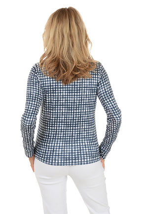 Navy Gingham UPF50 Mock Neck Sun Shirt