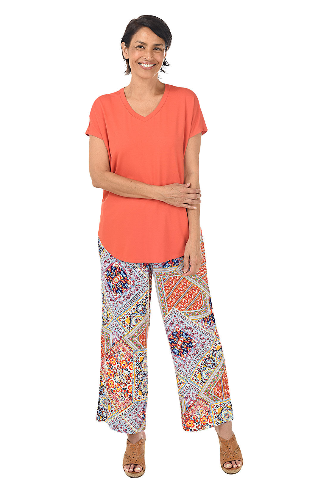 Leila Patchwork Pull-On Palazzo Pant