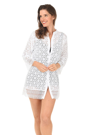 Eyelet Lace Button-Front Cover-Up