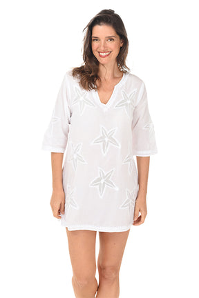 Embroidered Starfish Cotton Tunic Cover-Up