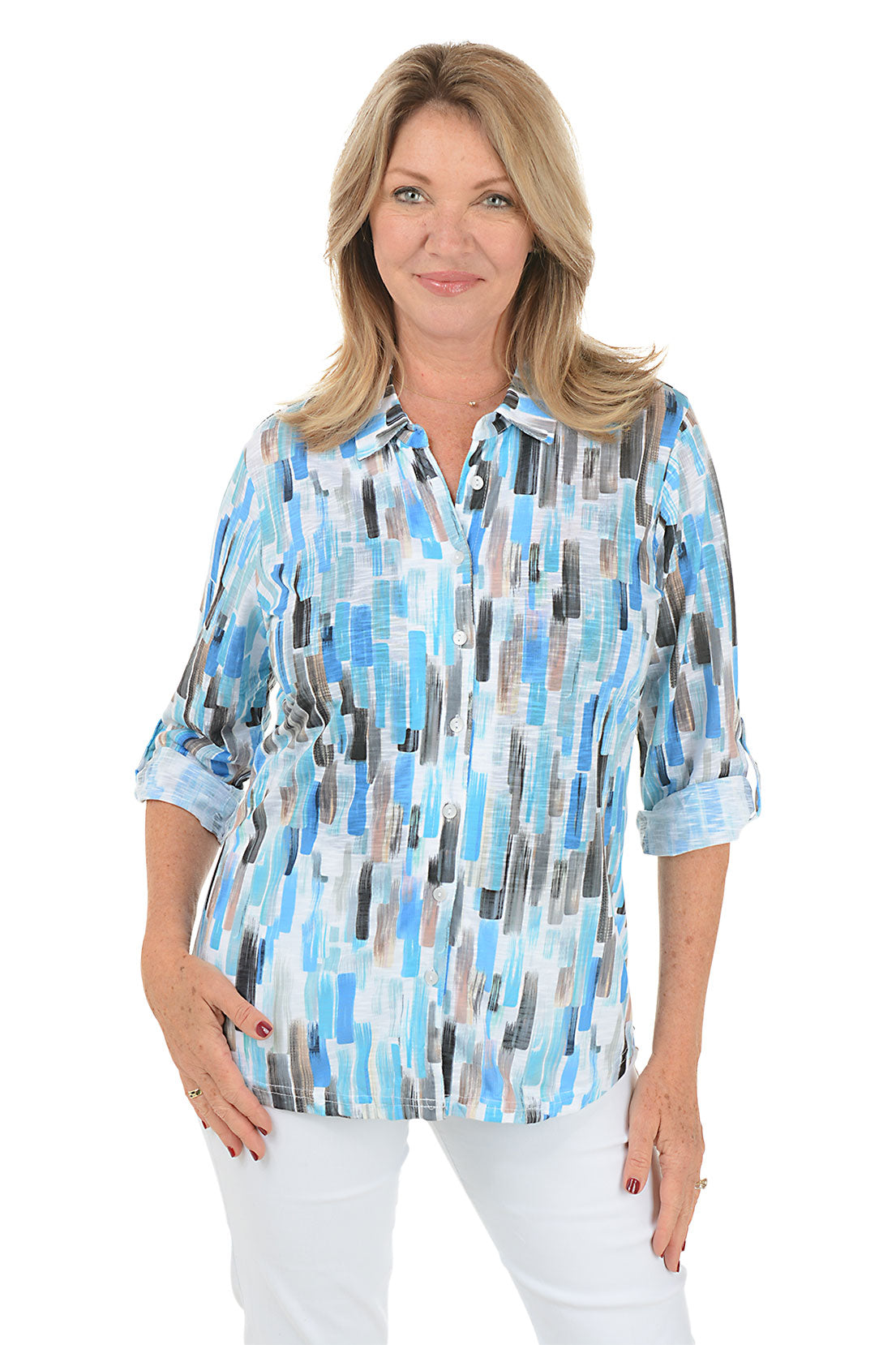 Rain Streaked Roll-Tab Knit Shirt