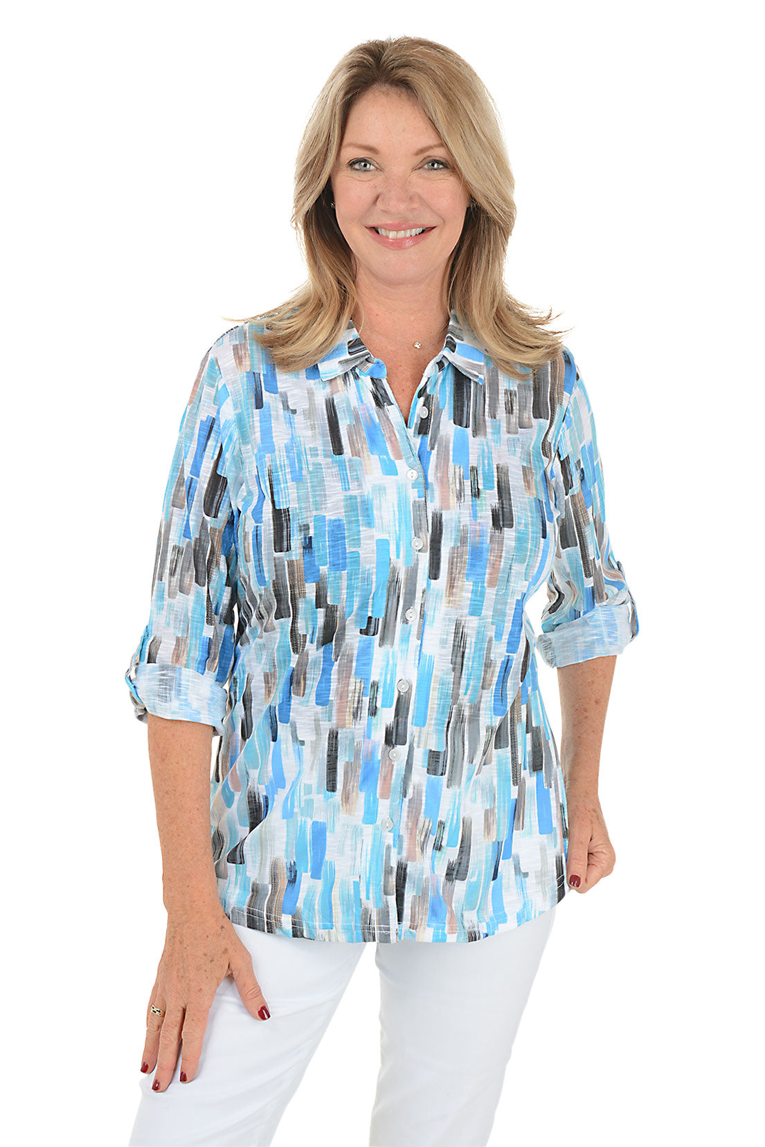 Rain Streaked Roll-Tab Knit Shirt