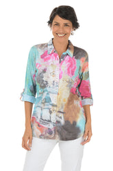 Floating Flowers Roll-Tab Knit Shirt
