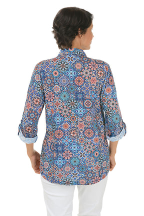 Cathedral Glass Roll-Tab Knit Shirt