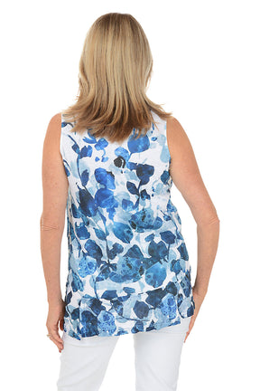 Blue Rosebuds Sleeveless Cowl Neck Top