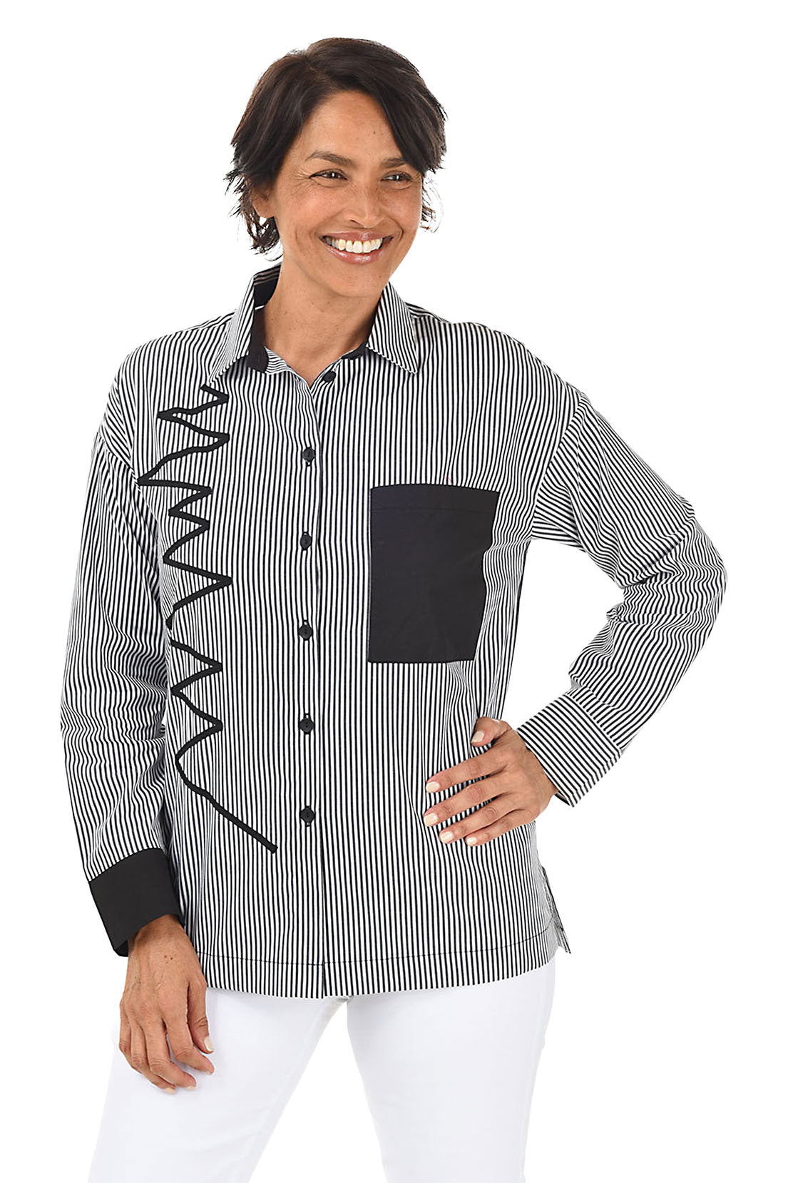 Zig Zag Striped Button-Front Shirt
