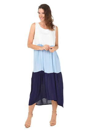 Tiered Colorblock Sleeveless Maxi Dress
