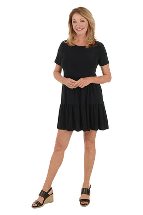 Solid Short Sleeve Tiered Dress