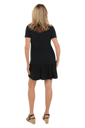 Solid Short Sleeve Tiered Dress