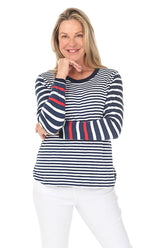 Mixed Stripe Long Sleeve Knit Top