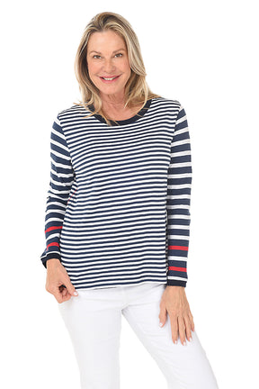 Mixed Stripe Long Sleeve Knit Top