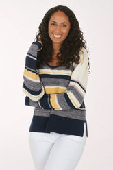 Sapphire Striped Cotton Waffle Knit Sweater