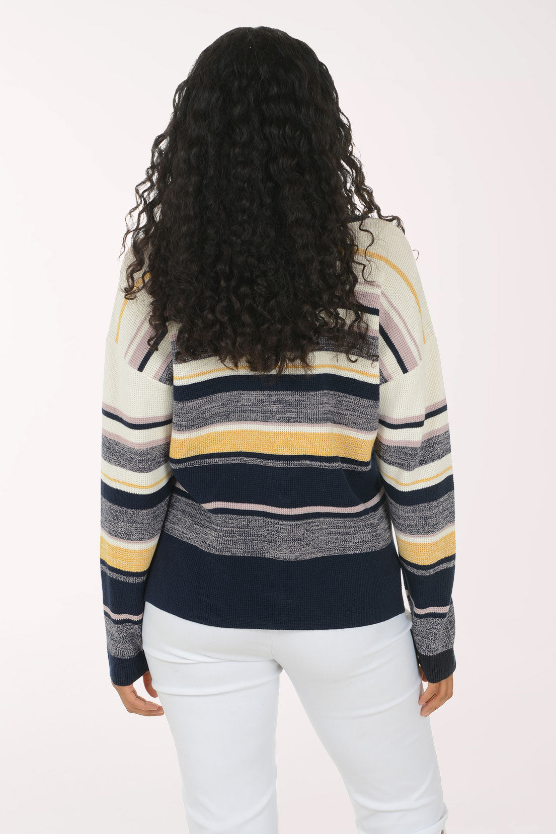 Sapphire Striped Cotton Waffle Knit Sweater