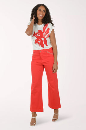 Embroidered Pockets Flared Denim Pant