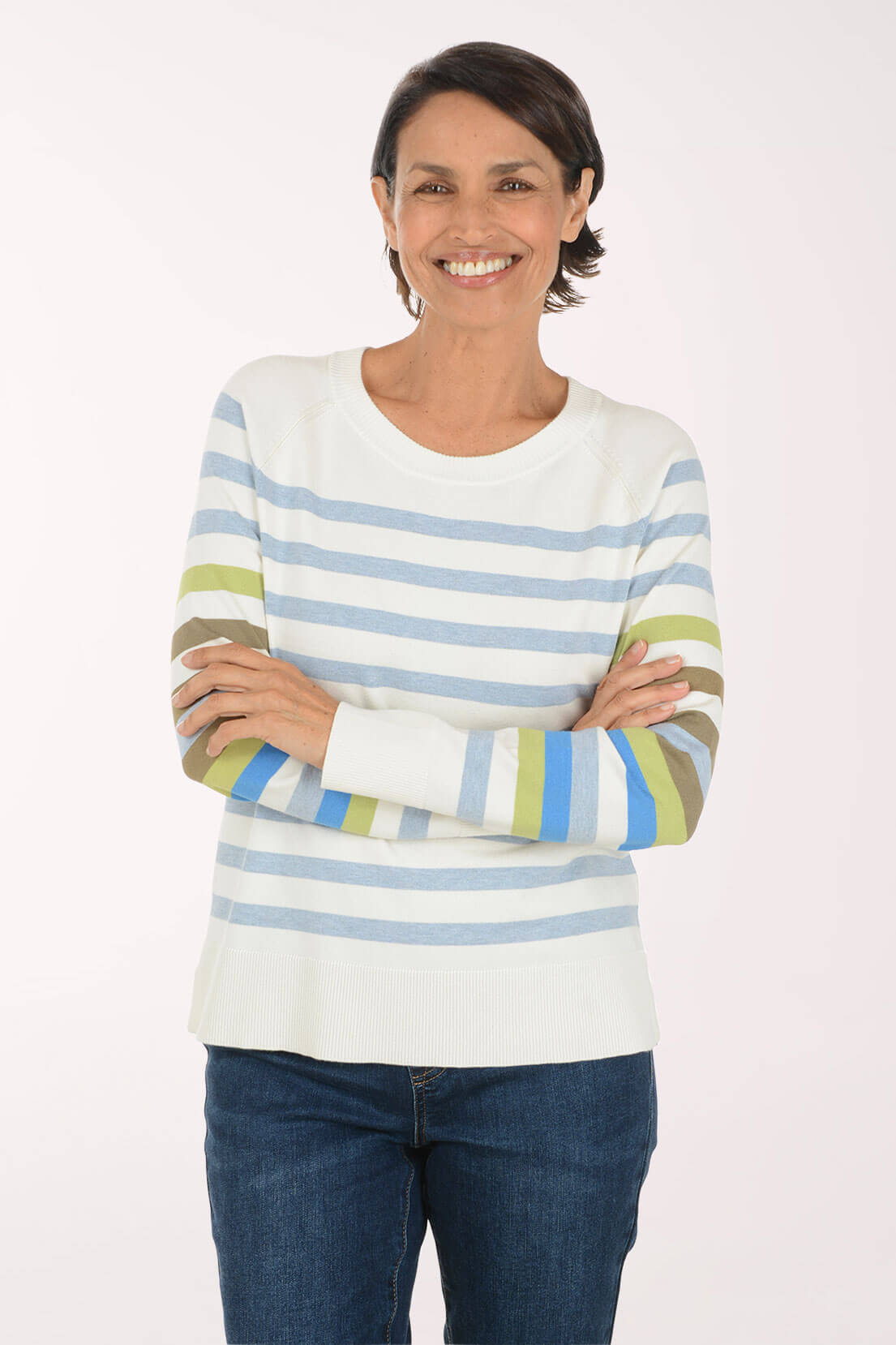 Moonstone Multicolor Striped Crewneck Sweater