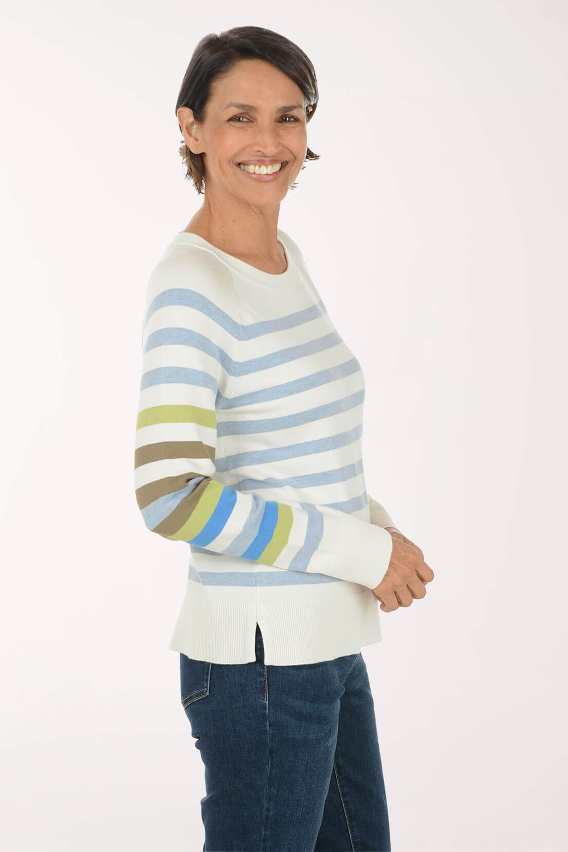 Moonstone Multicolor Striped Crewneck Sweater